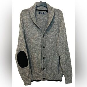 Chaps Grandpa Sweater Cardigan Gray Elbow Patch Large